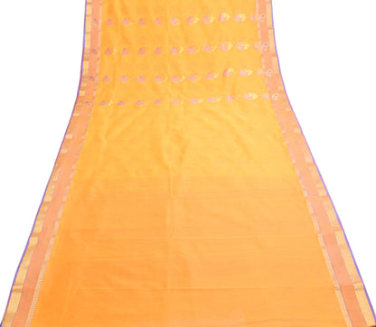 Zari Woven Banarasi Saree Cotton Art Party Wear Sari with Blouse Fabric Yellow