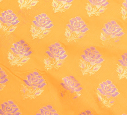 Zari Woven Banarasi Saree Cotton Art Party Wear Sari with Blouse Fabric Yellow