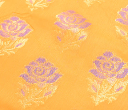 Zari Woven Banarasi Saree Cotton Art Party Wear Sari with Blouse Fabric Yellow