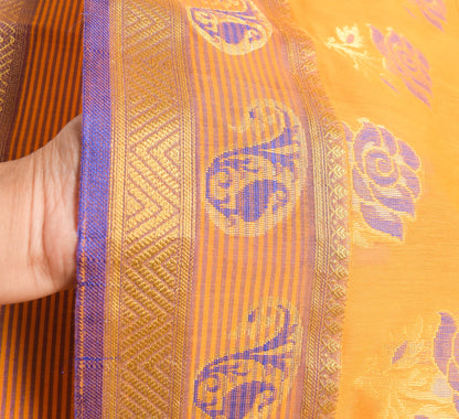 Zari Woven Banarasi Saree Cotton Art Party Wear Sari with Blouse Fabric Yellow