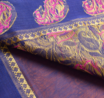 Zari Woven Banarasi Saree Cotton Art Party Wear Sari with Blouse Fabric Yellow