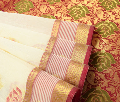 Cream Zari Woven Banarasi Saree Cotton Art Party Wear Sari with Blouse Fabric