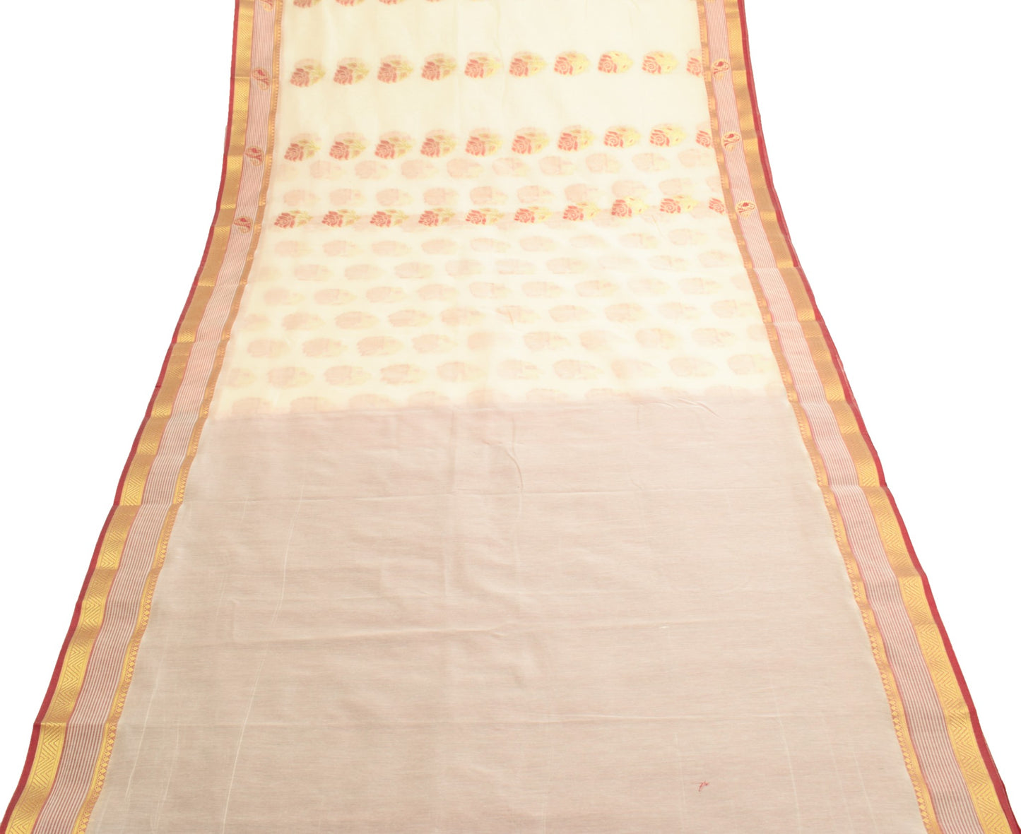 Cream Zari Woven Banarasi Saree Cotton Art Party Wear Sari with Blouse Fabric