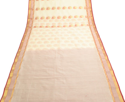 Cream Zari Woven Banarasi Saree Cotton Art Party Wear Sari with Blouse Fabric