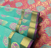 Aqua Green Zari Woven Banarasi Saree Cotton Art Party Wear Sari Blouse Fabric