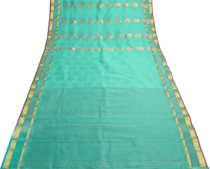 Aqua Green Zari Woven Banarasi Saree Cotton Art Party Wear Sari Blouse Fabric