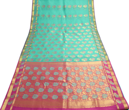 Aqua Green Zari Woven Banarasi Saree Cotton Art Party Wear Sari Blouse Fabric