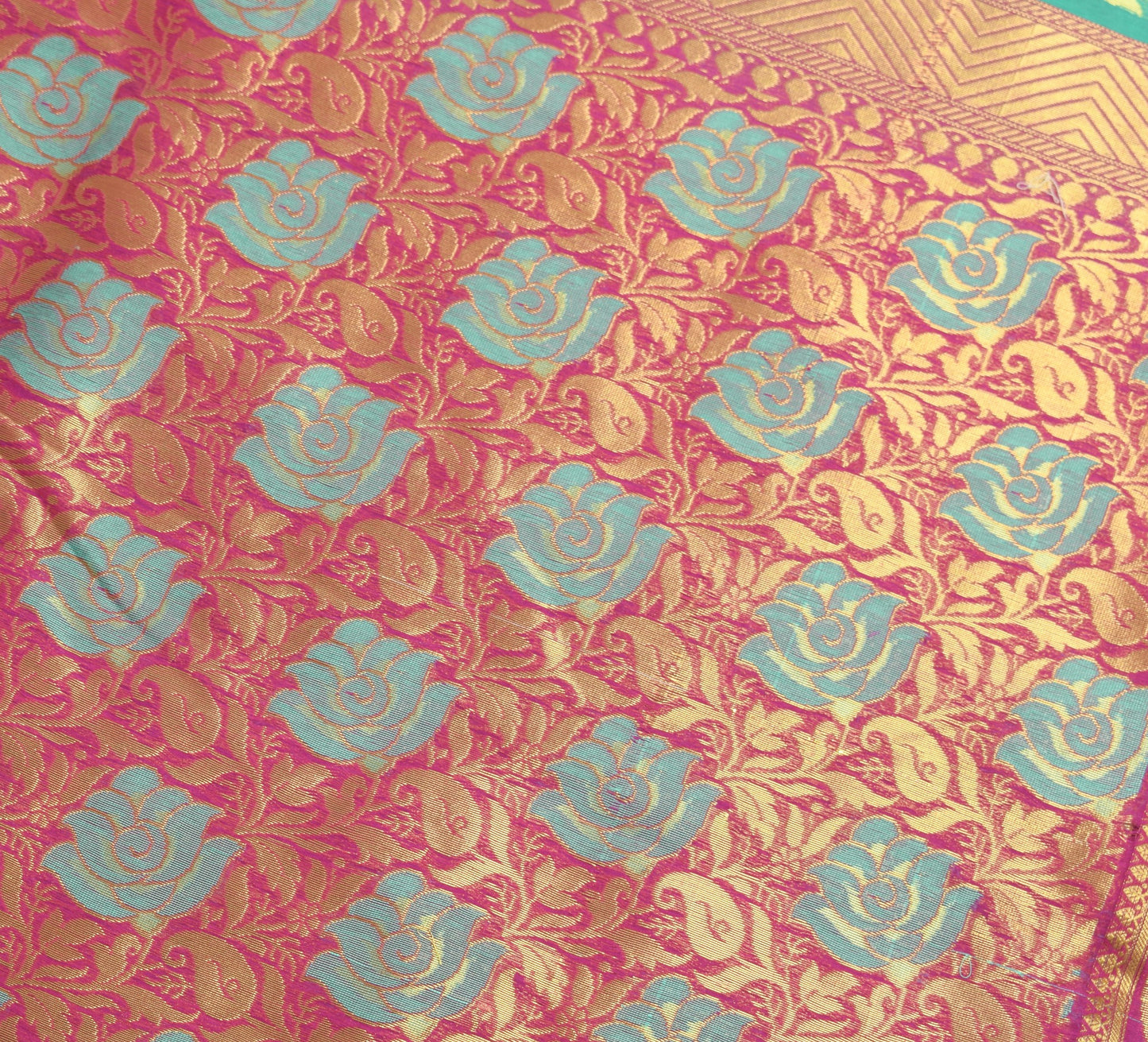 Aqua Green Zari Woven Banarasi Saree Cotton Art Party Wear Sari Blouse Fabric