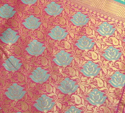 Aqua Green Zari Woven Banarasi Saree Cotton Art Party Wear Sari Blouse Fabric