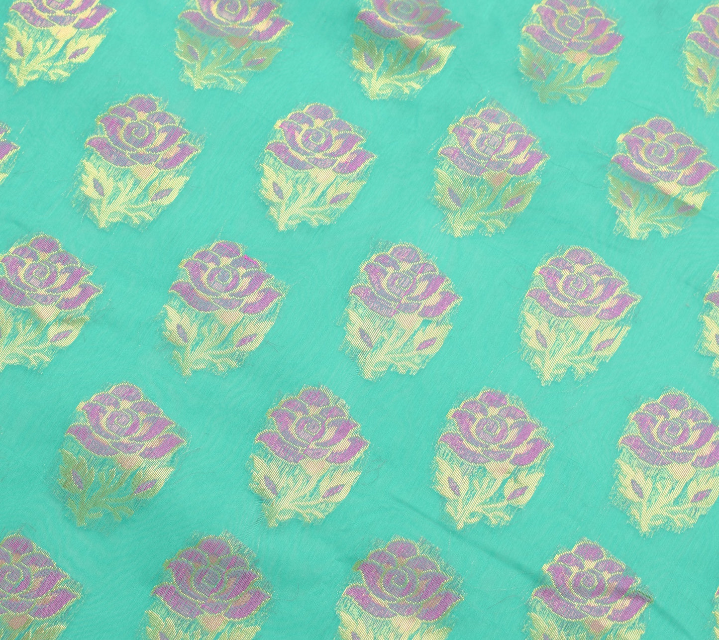 Aqua Green Zari Woven Banarasi Saree Cotton Art Party Wear Sari Blouse Fabric