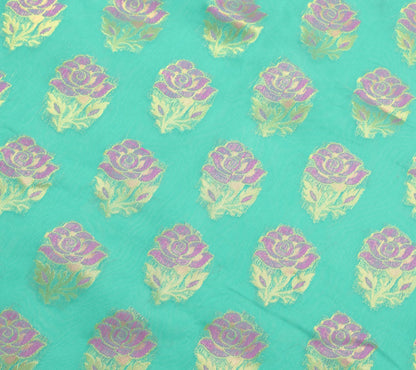 Aqua Green Zari Woven Banarasi Saree Cotton Art Party Wear Sari Blouse Fabric