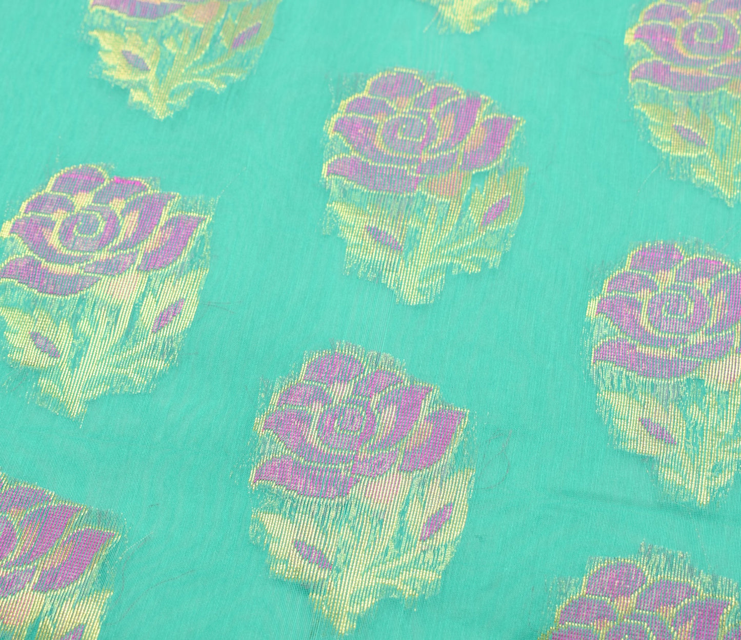 Aqua Green Zari Woven Banarasi Saree Cotton Art Party Wear Sari Blouse Fabric