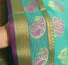 Aqua Green Zari Woven Banarasi Saree Cotton Art Party Wear Sari Blouse Fabric