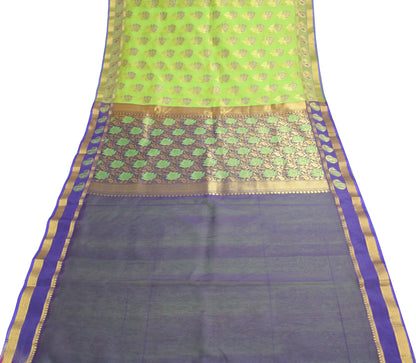 Zari Woven Green Banarasi Saree Cotton Art Party Wear Sari with Blouse Fabric
