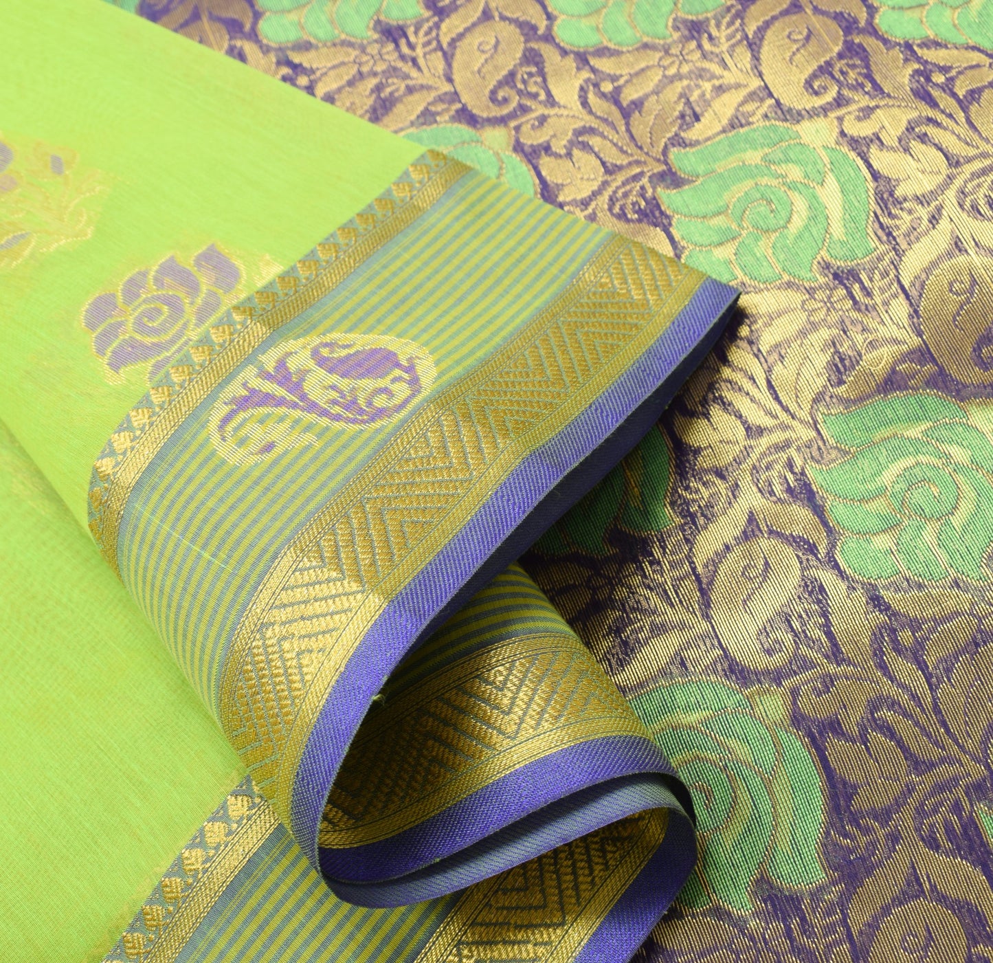 Zari Woven Green Banarasi Saree Cotton Art Party Wear Sari with Blouse Fabric
