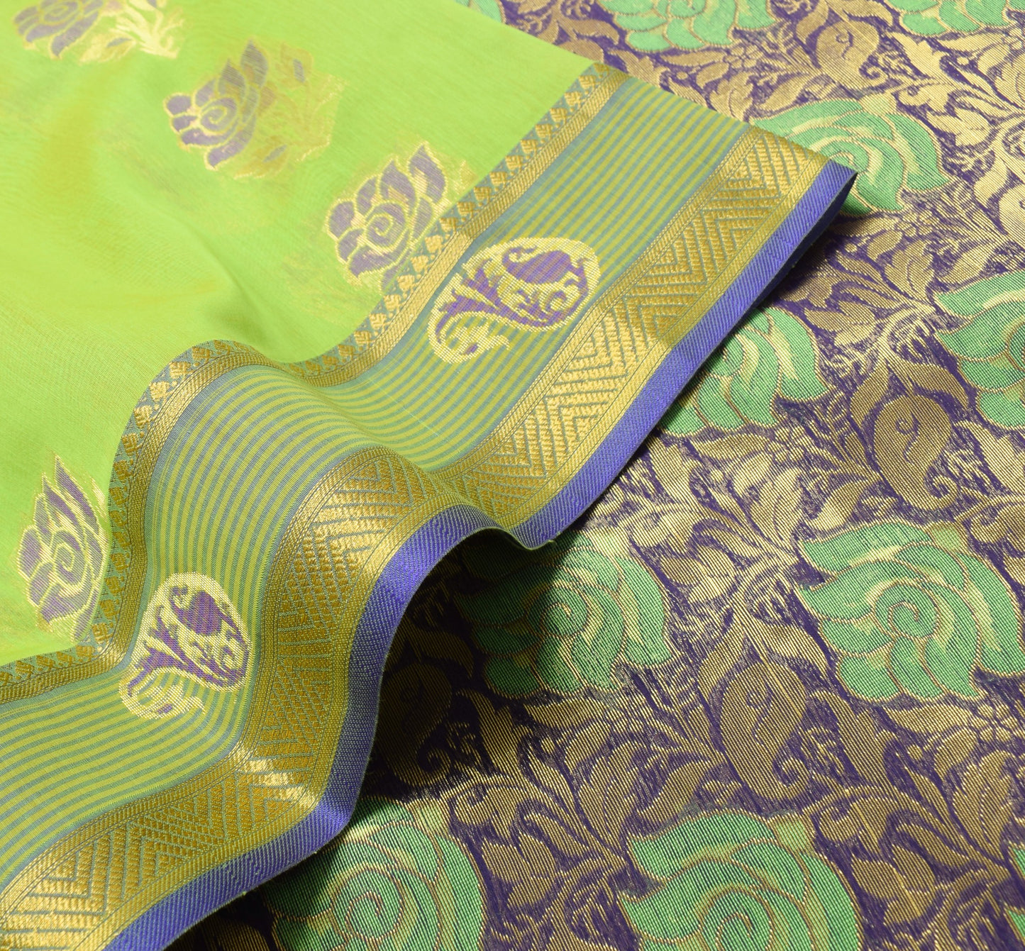 Zari Woven Green Banarasi Saree Cotton Art Party Wear Sari with Blouse Fabric