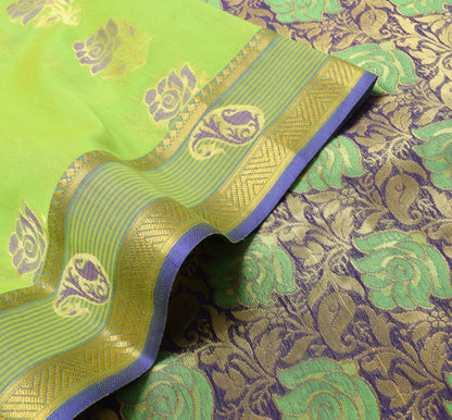 Zari Woven Green Banarasi Saree Cotton Art Party Wear Sari with Blouse Fabric