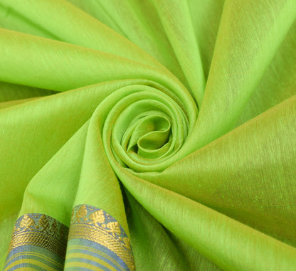 Zari Woven Green Banarasi Saree Cotton Art Party Wear Sari with Blouse Fabric