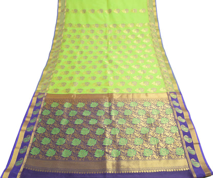 Zari Woven Green Banarasi Saree Cotton Art Party Wear Sari with Blouse Fabric