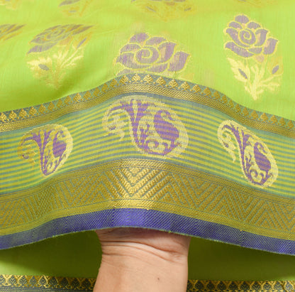 Zari Woven Green Banarasi Saree Cotton Art Party Wear Sari with Blouse Fabric