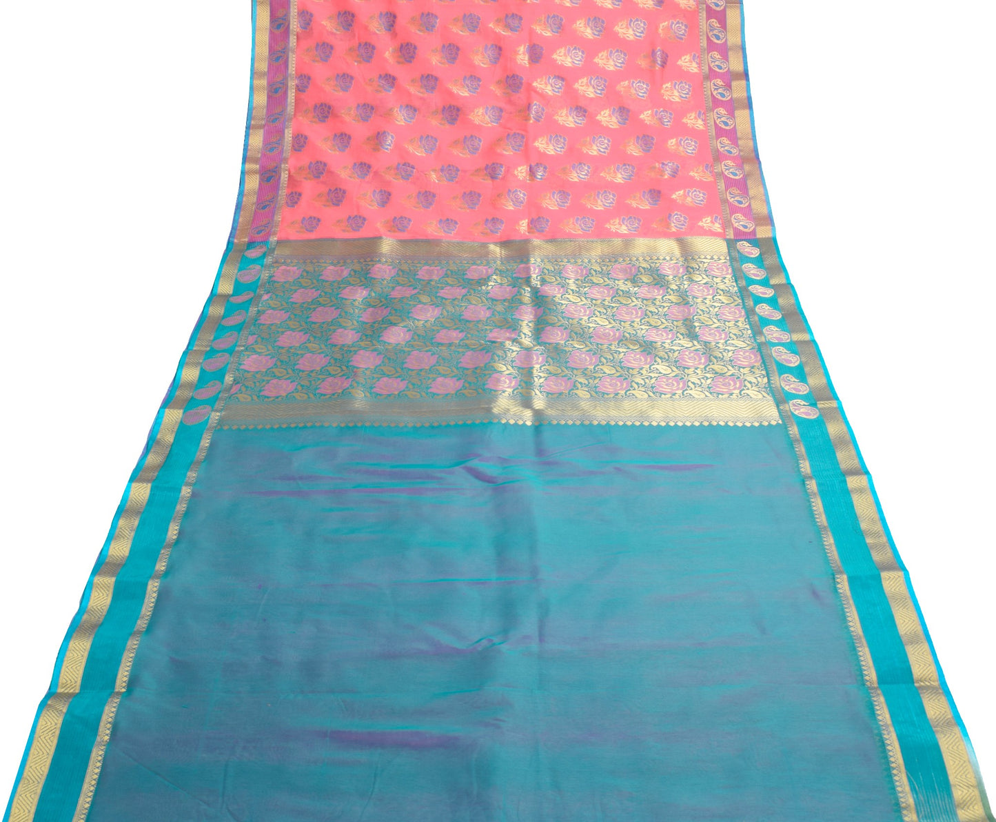 Zari Woven Pink Banarasi Saree Cotton Art Party Wear Sari with Blouse Fabric