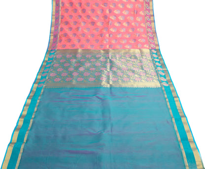 Zari Woven Pink Banarasi Saree Cotton Art Party Wear Sari with Blouse Fabric