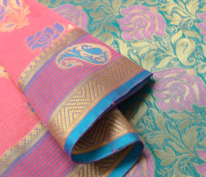 Zari Woven Pink Banarasi Saree Cotton Art Party Wear Sari with Blouse Fabric