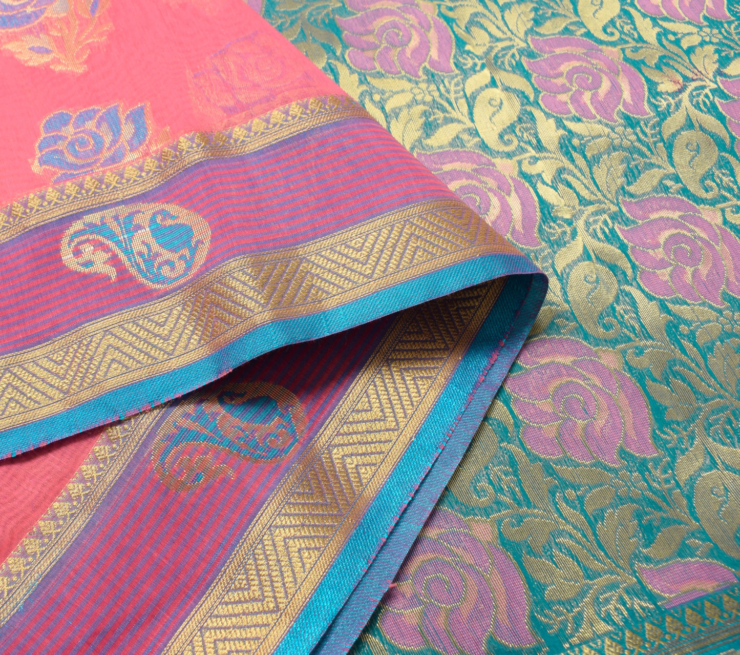 Zari Woven Pink Banarasi Saree Cotton Art Party Wear Sari with Blouse Fabric