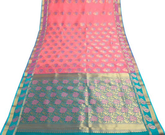 Zari Woven Pink Banarasi Saree Cotton Art Party Wear Sari with Blouse Fabric