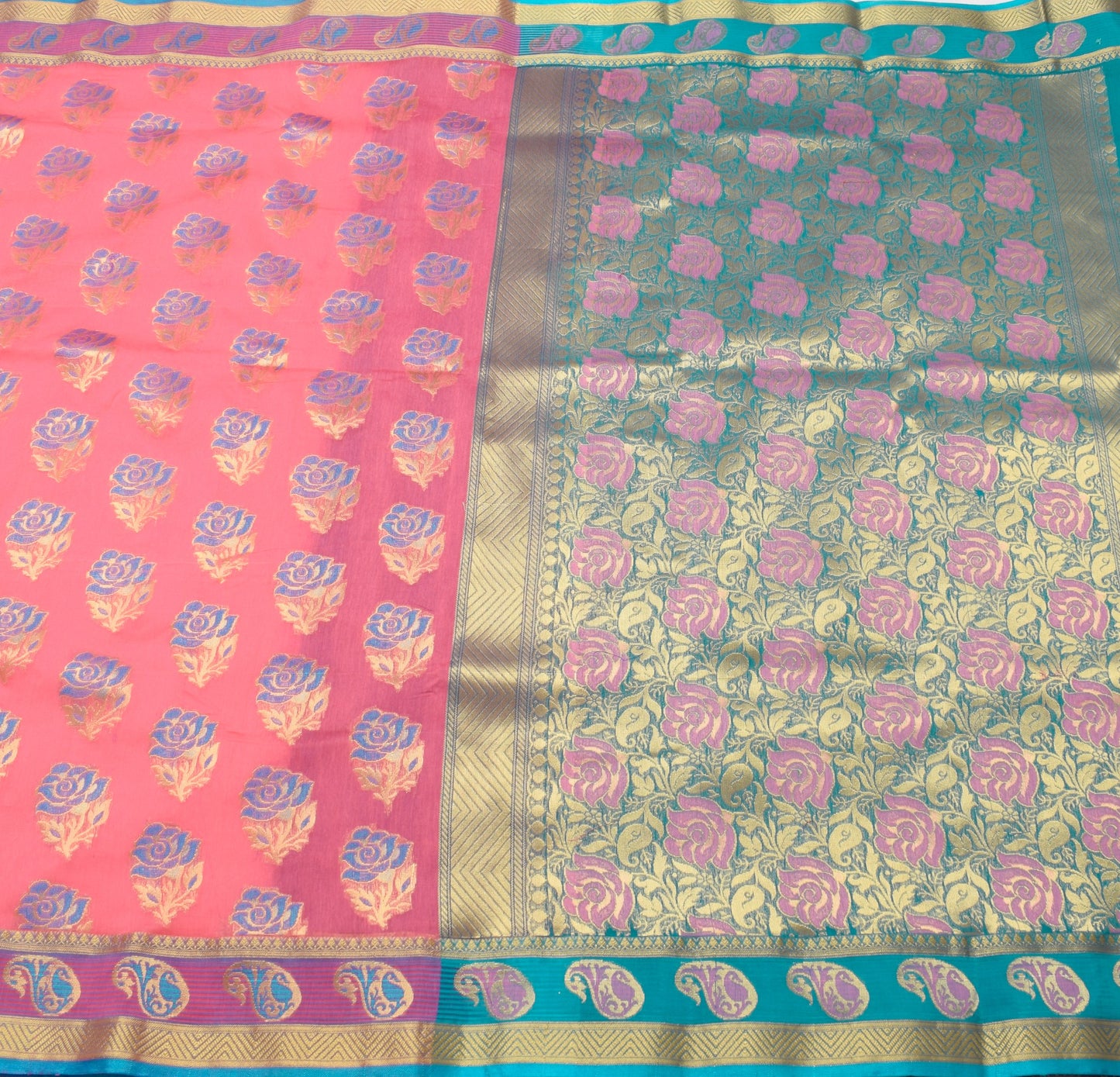 Zari Woven Pink Banarasi Saree Cotton Art Party Wear Sari with Blouse Fabric