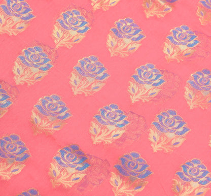 Zari Woven Pink Banarasi Saree Cotton Art Party Wear Sari with Blouse Fabric