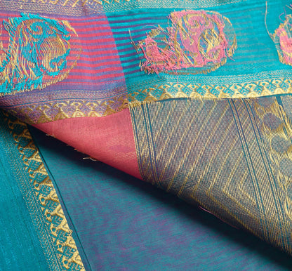 Zari Woven Pink Banarasi Saree Cotton Art Party Wear Sari with Blouse Fabric