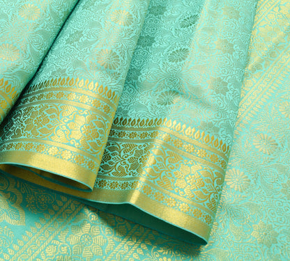 Indian Aqua Green Sari Banarasi Art Silk Saree with Blouse Gold Zari Weaving