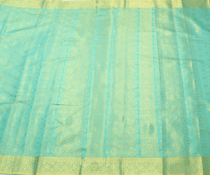 Indian Aqua Green Sari Banarasi Art Silk Saree with Blouse Gold Zari Weaving