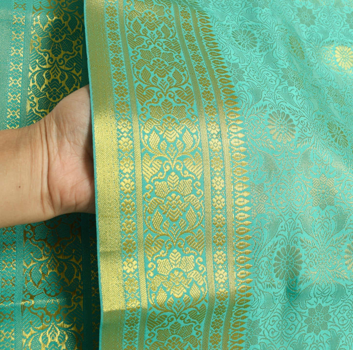 Indian Aqua Green Sari Banarasi Art Silk Saree with Blouse Gold Zari Weaving