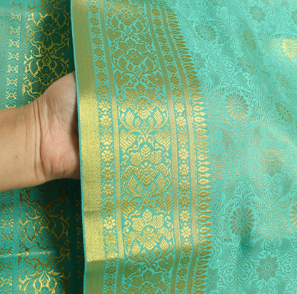 Indian Aqua Green Sari Banarasi Art Silk Saree with Blouse Gold Zari Weaving