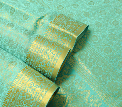 Indian Aqua Green Sari Banarasi Art Silk Saree with Blouse Gold Zari Weaving