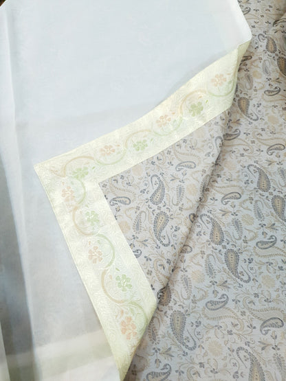 Banarasi Bed Cover Off White Silk Woven Zari Brocade Indian Cushion & Pillow Set