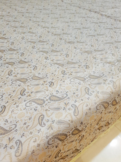 Banarasi Bed Cover Off White Silk Woven Zari Brocade Indian Cushion & Pillow Set