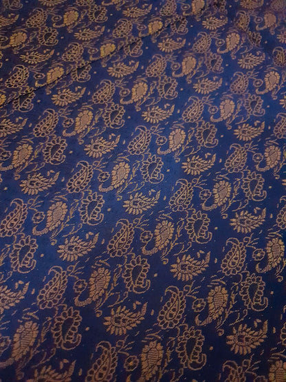 Banarasi Bed Cover Dark Blue Silk Woven Zari Brocade Indian Cushion & Pillow Set