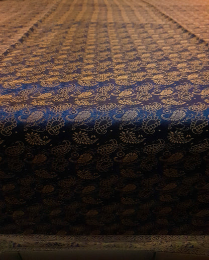 Banarasi Bed Cover Dark Blue Silk Woven Zari Brocade Indian Cushion & Pillow Set