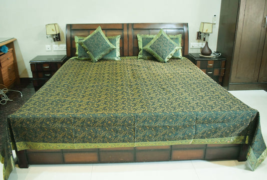 Banarasi Silk Cushion & Pillow Cover Set – Dark Green Zari Brocade Woven Design
