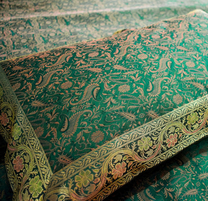 Banarasi Silk Cushion & Pillow Cover Set – Dark Green Zari Brocade Woven Design
