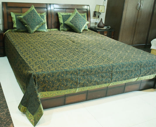 Banarasi Silk Cushion & Pillow Cover Set – Dark Green Zari Brocade Woven Design