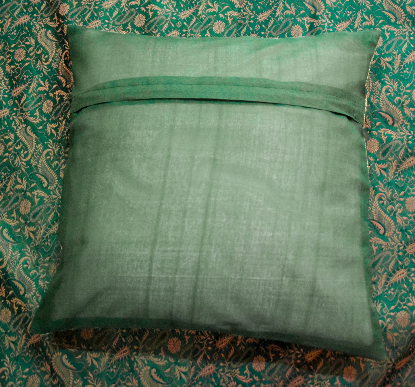Banarasi Silk Cushion & Pillow Cover Set – Dark Green Zari Brocade Woven Design