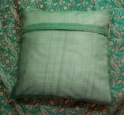 Banarasi Silk Cushion & Pillow Cover Set – Dark Green Zari Brocade Woven Design