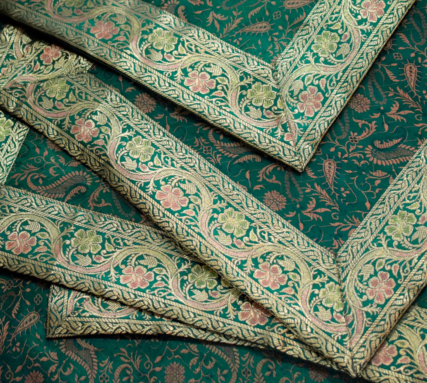 Banarasi Silk Cushion & Pillow Cover Set – Dark Green Zari Brocade Woven Design