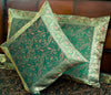 Banarasi Silk Cushion & Pillow Cover Set – Dark Green Zari Brocade Woven Design