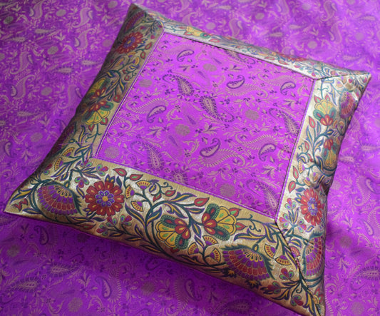 Dark Magenta Bed, Cushion & Pillow Cover Set Banarasi Silk & Woven Zari Brocade