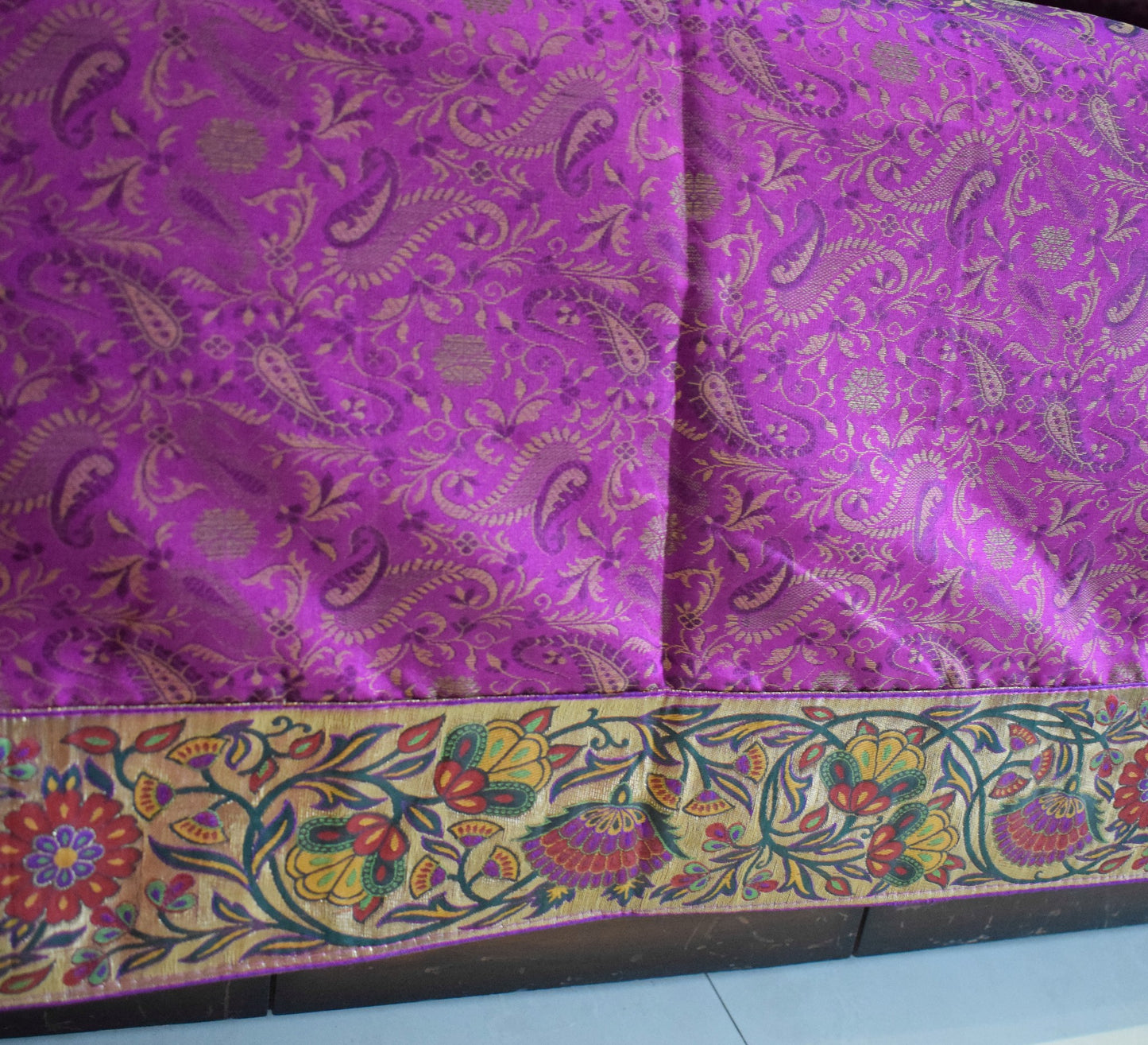 Dark Magenta Bed, Cushion & Pillow Cover Set Banarasi Silk & Woven Zari Brocade